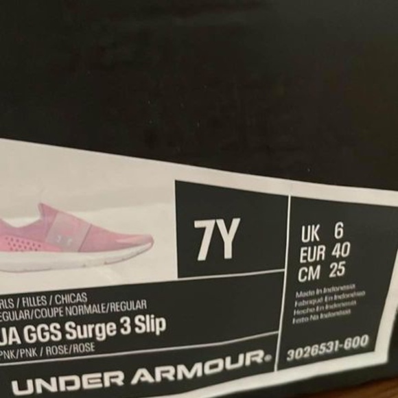 BRAND NEW youth girl under armour gps surge 3 slip-on pink shoes size 2Y & 7Y - Picture 8 of 8